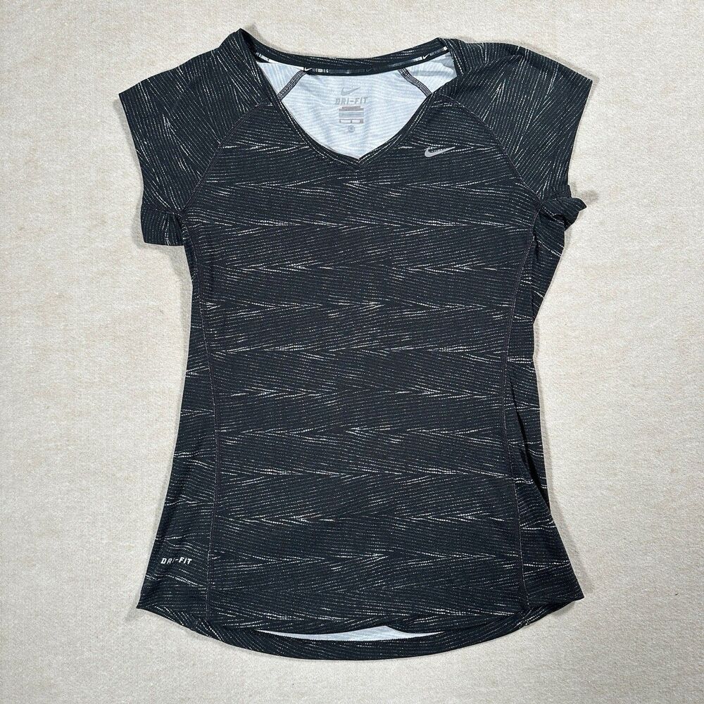 Womens Nike Dri-FIT Miler Running Shirt Black White Performance Small 717420